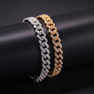 9mm iced out cuban link enkelbandjes in goud en zilver met pavé gezette zirkonia steentjes