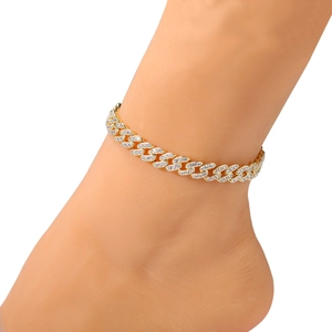 9mm Hip Hop Cuban Link Anklet with AAA Grade Zirconia in Gold-plated Copper