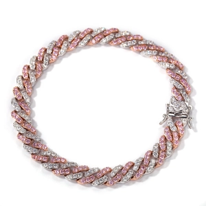 Detail of 9mm hip hop Cuban link anklet with two-tone silver and rose gold pave cubic zirconia