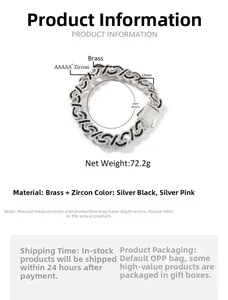 Dettaglio catena cubana argento nero 12mm con maglia infinito e zirconi colorati