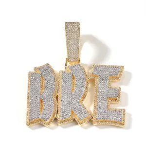 Collana con Ciondolo a Forma di Lettera dell'Alfabeto Iced Out Hip Hop Rame Pavé Zircone Catena a Corda Gioielli Personalizzati per Uomo Donna Streetwear