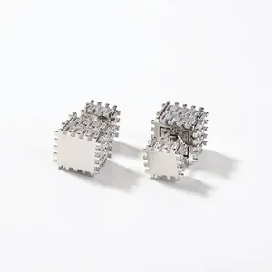 Orecchini a Bottone Quadrati in Zirconia Cubica Iced Out per Uomo Donna Gioielli di Moda Geometrici in Rame e Zirconia