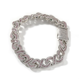 Collana cubana infinity 12mm hip hop con zirconi rosa e bianchi scintillanti