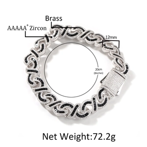 Collana cubana Hip Hop da 12mm con zirconi a baguette colorati e pietre nere