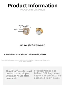 Detail view of 10mm square CZ magnetic earring showing the brass frame and side structure