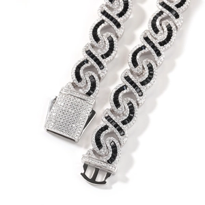 Collana a catena cubana da 12 mm in argento con maglie a infinito e zirconi colorati