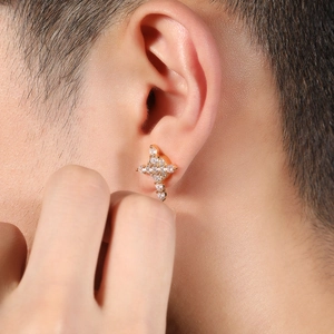 Hip hop magnetic cross stud earring with 8mm round zircon and snowflake design