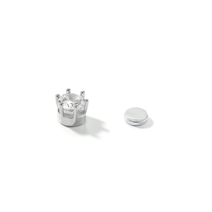 Close-up of 8mm round zircon stud earring with magnetic back for non-pierced ears