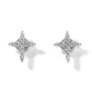 Detail of 8mm snowflake cross magnetic earrings with sparkling round zirconia stones