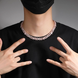 Hip hop 10mm rose gold Cuban link necklace for men with star charms and CZ stones