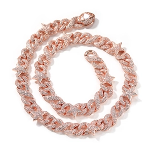 Close-up of 10mm pink hip hop Cuban chain with full-diamond star links and high polish