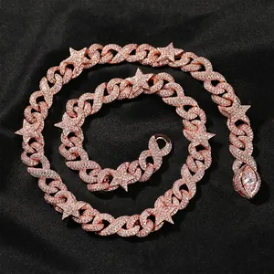 Hip Hop Copper Zirconia Star Necklace Rose Gold Silver Plated Iced Out Cuban Link Chain For Men Women Jewelry