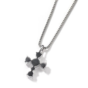 Minimalist S925 sterling silver cross pendant with black enamel on a sturdy box chain