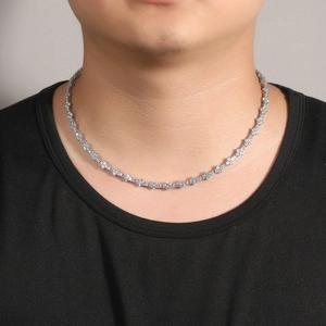 Collana hip hop da uomo con maglie a stella in argento e zirconi cubici scintillanti