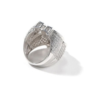 Hip hop silver color ring for men with full sparkling zircons and dollar sign symbol