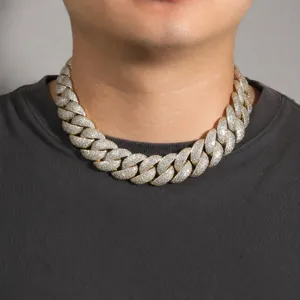 Detail of 24mm gold plated copper Cuban chain necklace with sparkling zircon pavé setting