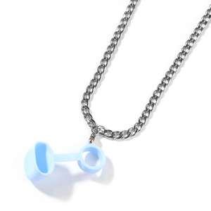 Close-up of hip hop silver cuban chain and light blue silicone loop holder for electronic devices