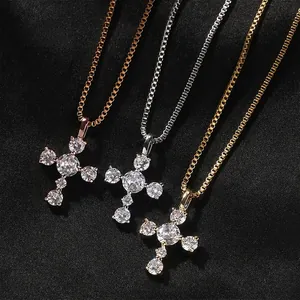 S925 Sterling Silver Cross Pendant Necklace Iced Out Cubic Zirconia For Men Women Daily Streetwear Box Chain Jewelry