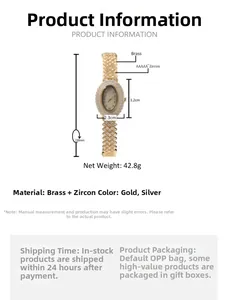 Spécifications de la montre ovale en cuivre avec zircons AAAAA+ et détails