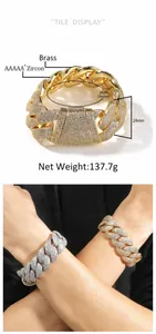 Detail of 24mm gold and silver Cuban chain bracelets with AAAAA+ zircon micro-pave setting