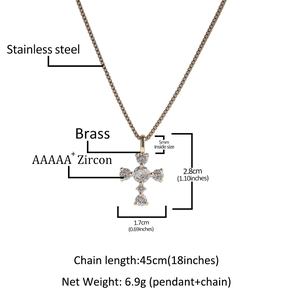 Golden S925 silver cross pendant necklace with AAAAA+ zircons and stainless steel chain