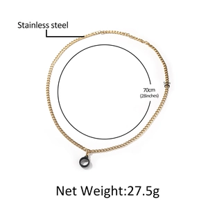 Golden stainless steel cuban chain necklace with black pendant, 5mm width and 70cm length