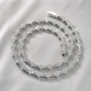 Collana Bracciale Catena Tennis a Stella Incrociata Hip Hop Per Uomo Donna Lussuoso Ottone Zircone Gioielli Regalo Oro Argento