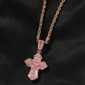 Hip Hop Kreuz Anhänger Halskette Mit Kordelkette Iced Out Zirkonia Kupfer Herren Damen Street Schmuck Gothik Religiös
