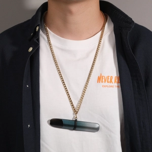 Gold Cuban link chain necklace with black silicone ring for electronic device holders