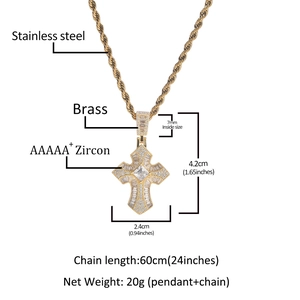 Halskette mit Zirkonia-Kreuzanhänger und Edelstahl-Kordelkette in Gold-Optik veredelt