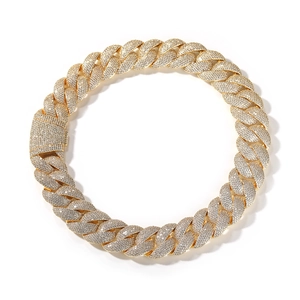 Top view of high density iced-out Cuban link chain with gold plating and zircons