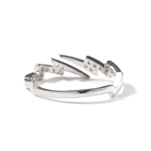 Hip hop style silver lightning bolt open ring with sparkling white cubic zirconia stones