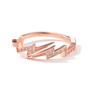 Hip hop lightning ring in rose gold finish with zircon inlay and open adjustable design