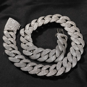 Close-up of 24mm Cuban link chain with shimmering cubic zirconia in a hip-hop style