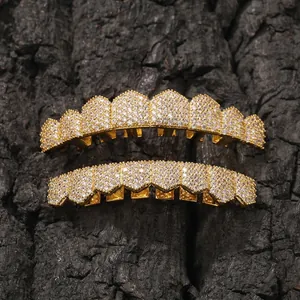 Hip Hop Copper Zirconia Teeth Grillz Gold Silver Plated Bold Exaggerated Body Jewelry For Party Performance Unisex Accessory