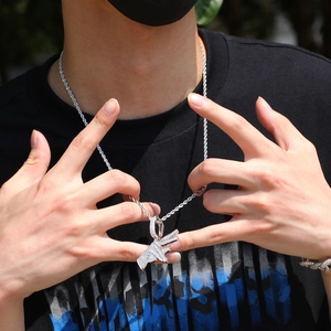 Hip hop AK-47 rifle pendant necklace with cubic zirconia stones and silver rope chain