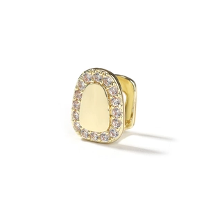 Close-up of gold-plated U-shaped ear cuff with pave-set sparkling zircon crystals