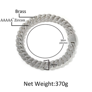 Icy 24mm silver brass Cuban link chain necklace with AAA+ cubic zirconia for men