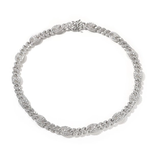 Close-up of hip hop silver Cuban link necklace with pave-set zircon and pig nose buckle