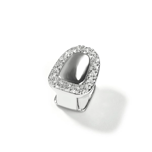 Silver hip hop single tooth grillz with micro-pave cubic zirconia on polished metal