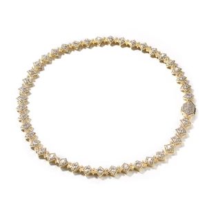Close-up of hip hop gold rhombic link chain with iced-out cubic zirconia stones