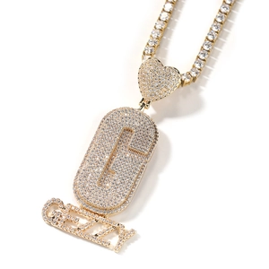 Collier lettre G personnalisé Iced Out avec fermoir coeur doré et chaîne de tennis