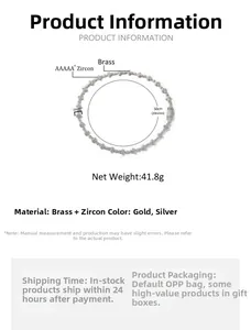 Detailed technical spec sheet for 10mm iced out zircon cross flower necklace in 50cm