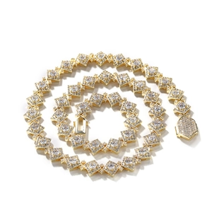 Luxurious hip-hop gold plated necklace with square pave-set cubic zirconia crystals