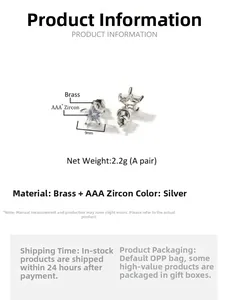 Détail des boucles d'oreilles étoile de 9mm en laiton argenté et zircons AAA