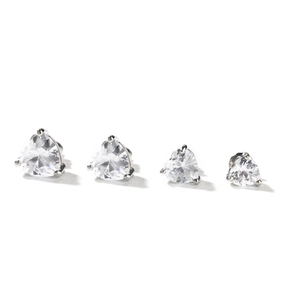 Boucles d'oreilles homme avec zircons en forme de cœur en quatre tailles, argentées