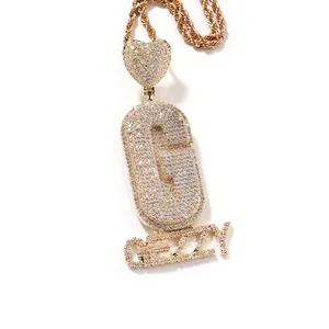 Collier Pendentif Cœur Lettre de l'Alphabet en Cuivre Iced Out Hip Hop Avec Zirconia pour Hommes Femmes Bijoux de Mode Streetwear