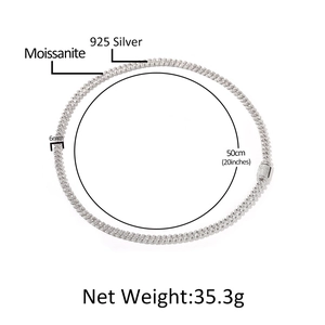 6mm 925 sterling silver moissanite Cuban link chain necklace with a 20-inch length