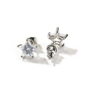 Détail des boucles d'oreilles étoiles en argent avec zircon et fermoir à vis