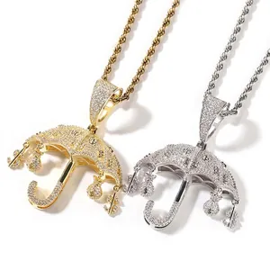 Collana con Ciondolo a Ombrello in Rame Zirconia Hip Hop Uomo Personalizzata Catena a Corda Segno del Dollaro Gioielli